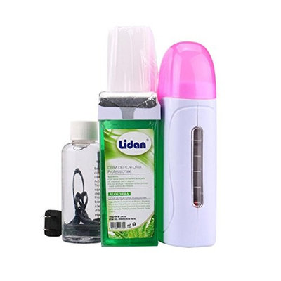 Hairless Summer 4pc/set ! Multi-functional Roll On Cartridge Warmer Heater Machine & Depilatory Hair Removal Wax & Wiping Paper & Skin care solution