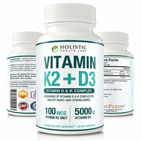 Max Absorption Vitamin K2 + D3 90 Veggie Capsules from MK-7 (Menaquinone-7) and Cholecalciferol (with BioPerine) – Healthy Heart and Strong Bones | Non-GMO, Soy-Free, Gluten-Free
