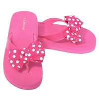L'Amour Fuchsia Polka Dot Bow Wedge Flip Flops Sandals Little Girls 11-4