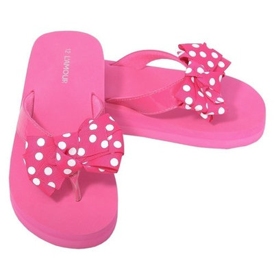 L'Amour Fuchsia Polka Dot Bow Wedge Flip Flops Sandals Little Girls 11-4