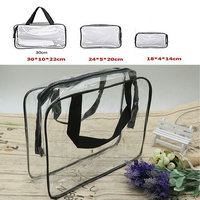 IDS 3 Pack Clear PVC Toiletry Bag Set with Zipper for Vacation, Bathroom, Storage