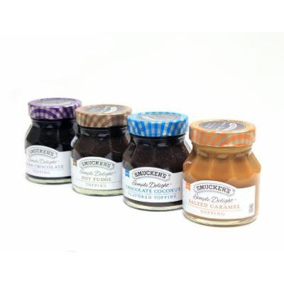 Smucker's Simple Delight Ice Cream Topping 11.5oz Glass Jar (Pack of 4) (Sampler Pack - 1 each of Salted Caramel * Chocolate Coconut * Hot Fudge & Dark Chocolate)