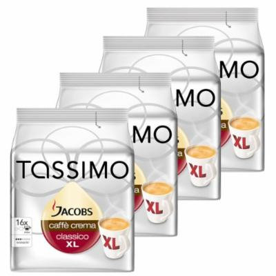 Tassimo Jacobs Caffè Crema XL, Rainforest Alliance Vérifié, Lot de 4, 4 x 16 T-Discs