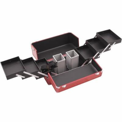 Hiker HK3201 3-Tier Professional Aluminum Case with Accordion Trays and 2 Brush Holders, 15-Inch, Crocodile Texture Printing, Red
