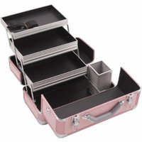 Hiker HK3101 3-Tier Professional Aluminum Case with Extendable Trays and Brush Holder, 15-Inch, Smooth Pattern, Pink