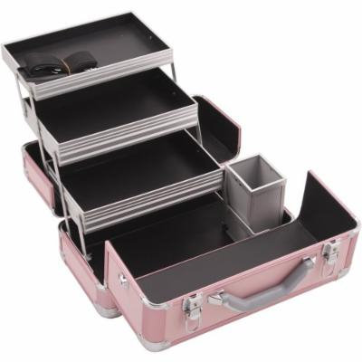 Hiker HK3101 3-Tier Professional Aluminum Case with Extendable Trays and Brush Holder, 15-Inch, Smooth Pattern, Pink