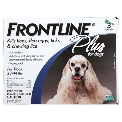 Frontline Plus for Dogs Medium Dog (23-44 pounds) Flea and Tick Treatment, 3 Doses