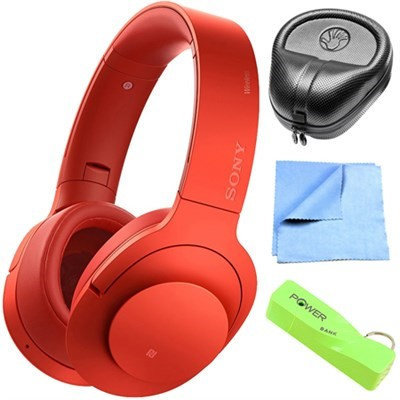Sony Wireless NC On-Ear Bluetooth Headphone w/ NFC Cinnabar Red w/ Power Bank Bundle