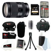 Sony SEL18200LE 18-200mm f/3.5-6.3 Zoom Lens Bundle with Sony 64GB SD Card + Deluxe SLR Bag + Lens Pouch + Accessory Kit