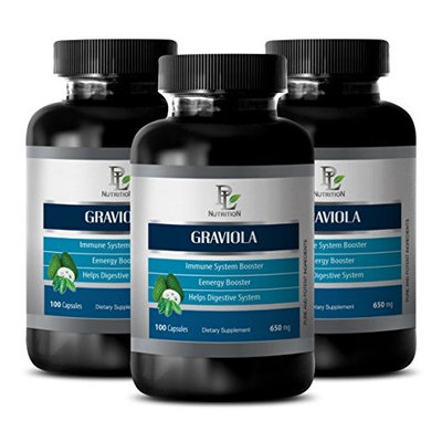Soursop leaves capsules - GRAVIOLA EXTRACT 650 Mg - Lung health products - 3 Bottles 300 Capsules