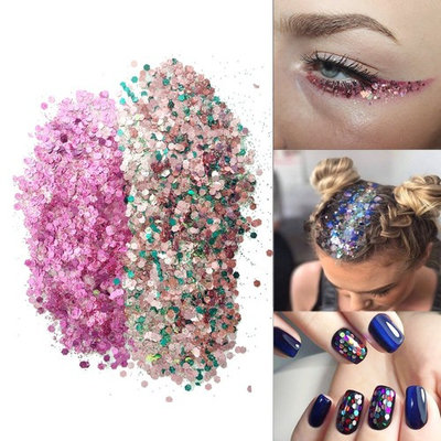 JOLIFILE Ultra-thin Chunky Glitter Makeup for Festival Face Body Hair Nails (Purple + Holographic)