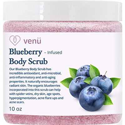 Blueberry Body Scrub - Daily Exfoliating Treatment to Brighten Skin - Anti-Aging, Anti-Microbial and Anti-Inflammatory Properties - For Varicose and Spider Veins and More - By Venu