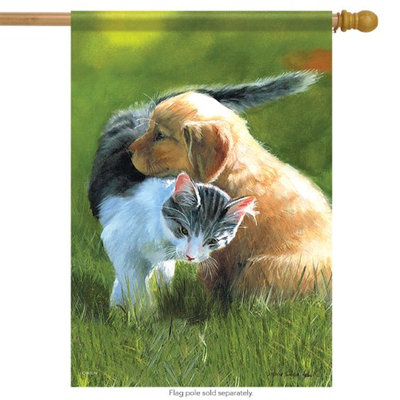 Friendship Pets Spring House Flag Cat Yellow Lab Pets Double Sided 28' x 40'