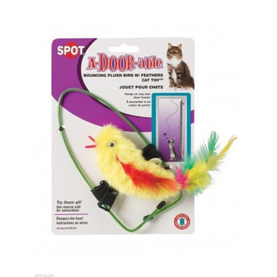 A-DOOR-able Bouncing Plush Bird W/Feather Mouse Catnip Toy - Colors Assorted