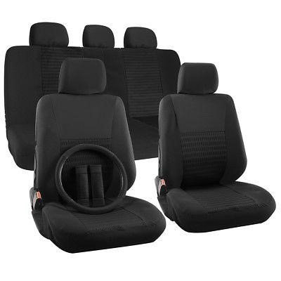 Istiloshoppe Car Accessories Car Seat Cover 17pc for Auto Steering Wheel/Belt Pad/Head Rest Black Wide Stripe