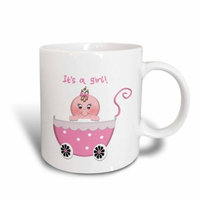 3dRose Cute Pink Polka dot Its a Girl Baby Buggy Stroller, Ceramic Mug, 15-ounce