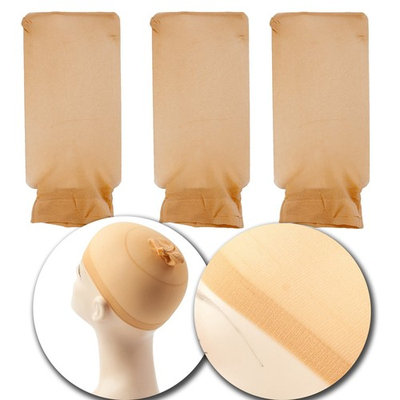 Set Kit of 3pcs Stretchable Plain Design Wigs Caps Breathable Elastic Hair Stockings In Neutral Skin Flesh Color