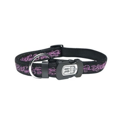 Dogit Style Urban Edge Medium Adjustable Nylon Collar with Plastic Snap, 5/8-Inch by 12-Inch to 18-Inch, Purple Design on Black Nylon