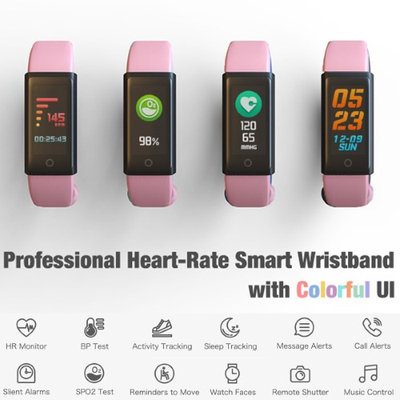 Fitness Bracelet and Health Tracker by Indigi - OLED Display - Bluetooth Sync - Heart Rate Sensor + Blood Pressure & Ped