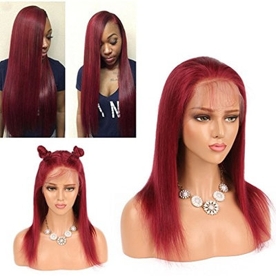 Nobel Hair Ombre 99J Red Color Lace Front Human Hair Wigs for Black Women Straight Brazilian Virgin Preplucked Hairline Human Hair Wigs Glueless Lace Wigs 24 inch