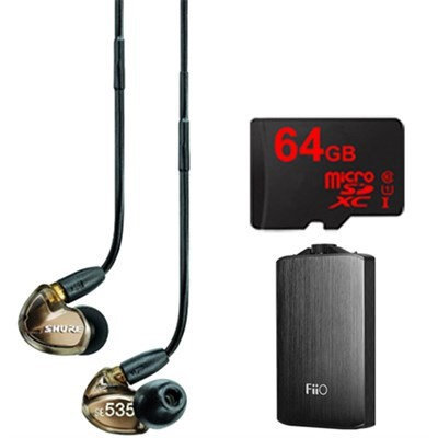 Shure Sound Isolating Triple Driver Earphone w/Detachable Cable-Bronze w/ FiiO A3 Amp
