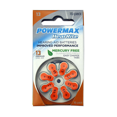 Powermax USA Premium Zinc-Air Hearing Aid Batteries, Size 13, 64 Count