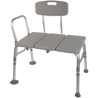 McKesson Plastic Transfer Bench with Adjustable Backrest, TOOL FREE Transfer Bench with Back Non-slip Seat, White