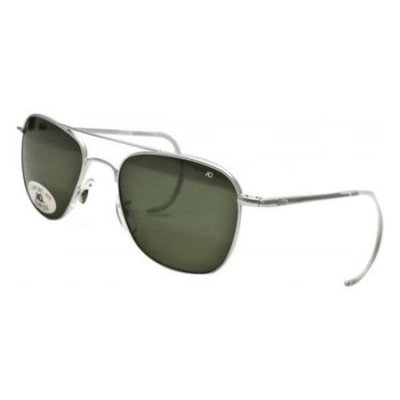 AO Original Pilot Sunglasses, Wire Spatula, Matte Chrome Frame, Green Glass Lens