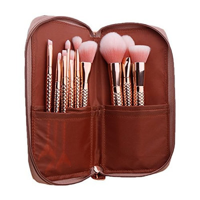 Makeup Brushes set with Bag - 10PCS Rose Gold Mermaid Makeup Brush Eyeshadow Eyebrow Foundation Blush Lip Concealer Powder Cosmetic Makeup Brush Kit