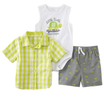 Little Wonders Infant Boys Plaid Shirt Shorts Surfing Turtle Bodysuit 6-9m