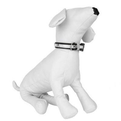 Cue Cue Pet Faux Leather Dog Collar w/ Embellished Bone Charms (Black/White Bone)