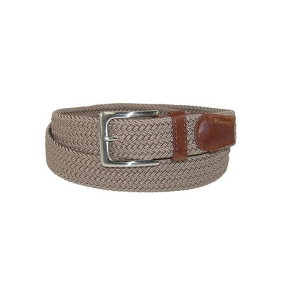 CTM Men's Elastic Braided Stretch Belt with Silver Buckle and Tan Tabs