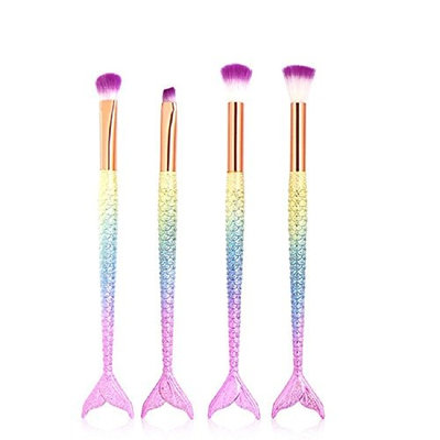 Makeup Brush Hosamtel 4PCS Fishtail Shape Handle Makeup Brush Bottom Brush Powder Blush Makeup Cosmetic Brush Beauty Tool for Eyeliner Eye Shadow Eye Brow Blush Concealer Foundation Eyelash