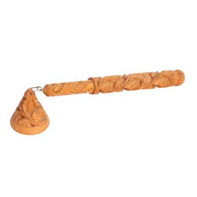 Benzara SouvNear Candle Snuffer - 8 Inch Long Handle Hand Carved Wooden Candle Snuffer