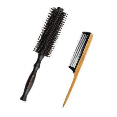 Aguder Natural Boar Bristles Hair Brush, Fine Tooth Comb Sandalwood Frame and Buffalo Horn Teeth Handmade Rat Tail Comb