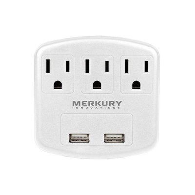 3 AC Outlet and 2-USB Port 2.1-Amp Power Charging Station - White