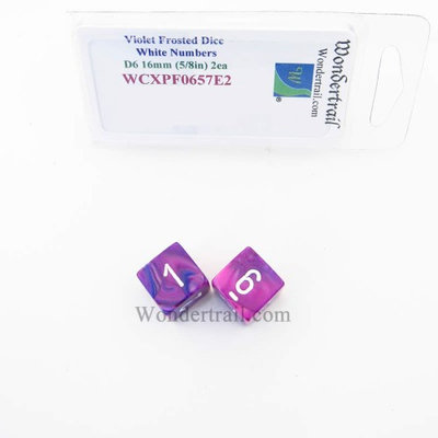 Wondertrail Products Violet Festive Dice with White Numbers D6 Aprox 16mm (5/8in) Pack of 2 Wondertrail