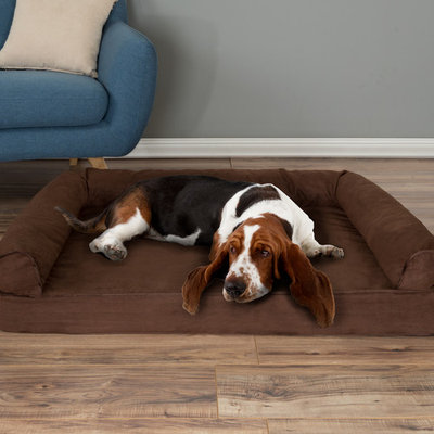 Dog Bed Orthopedic Pet Sofa Bed with Memory Foam and Foam Stuffed Bolsters 42x28x8.5 Brown