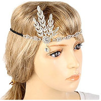 Meiysh Art Deco 1920's Flapper Great Gatsby Inspired Leaf Medallion Pearl Wedding Bridal Headpiece Headband (g