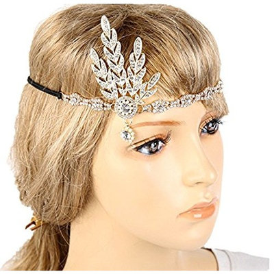 Meiysh Art Deco 1920's Flapper Great Gatsby Inspired Leaf Medallion Pearl Wedding Bridal Headpiece Headband (g
