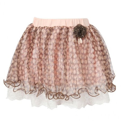 Richie House Little Girls Pink Coffee Polka Dot Mesh Covered Sweet Skirt 5/6