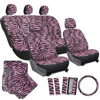 Istiloshoppe Car Accessories 21pc Pink Zebra Print Car Seat Covers Set w/Floor Mats Wheel Belt Pads Head Rest
