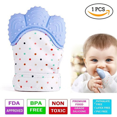 Teething Mitten, SZHSR Baby Self Soothing Teether Mitten BPA Free Teething Pain Relief Toy Wearable for Left & Right Hand for Unisex 2 - 8 Months Babies.
