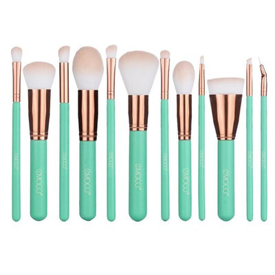 Makeup Brush Set, Soft Synthetic Bristles Make Up Powder Blush Contour Eyeshadow Lip Foundation Brushes Kit with Cosmetics Bag (12pcs Green)