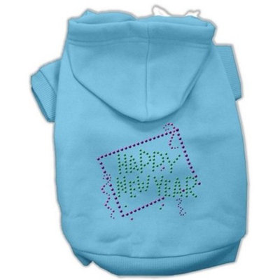 Mirage Pet Products Happy New Year Rhinestone Hoodies, Baby Blue, XX-Large/Size 18