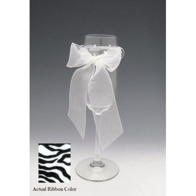 Set of 4 Jolie Champagne Toasting Flute Glasses with Zebra Print Bows 8 ounces