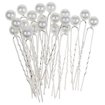 Prettyia 20 Pieces Pearl Hair U Shaped Pins Clips Bridesmaids Jewelry - White Pearl