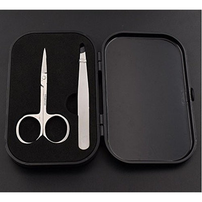 LETB Tweezers and Scissors Shaping Set for Eyebrow Ingrown Hair Removal in Hard Case