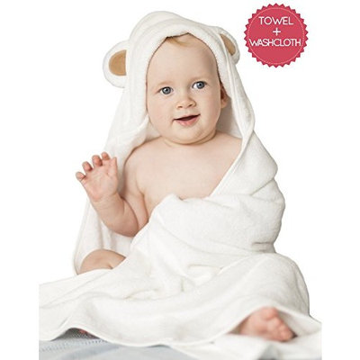 Organic Bamboo Baby Hooded Towel Set with Washcloth - Ultra Soft with Cute Ears Hood - Large Hooded Towel for Kids - Baby Towel for Boy Girl - Newborn Infant Toddler - for Bath Beach - a Shower Gift