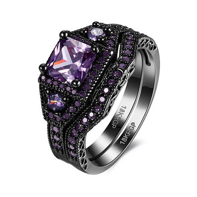 Danielle Purple Gorgeous Wedding Ring Set Black Plated - Ginger Lyne Collection